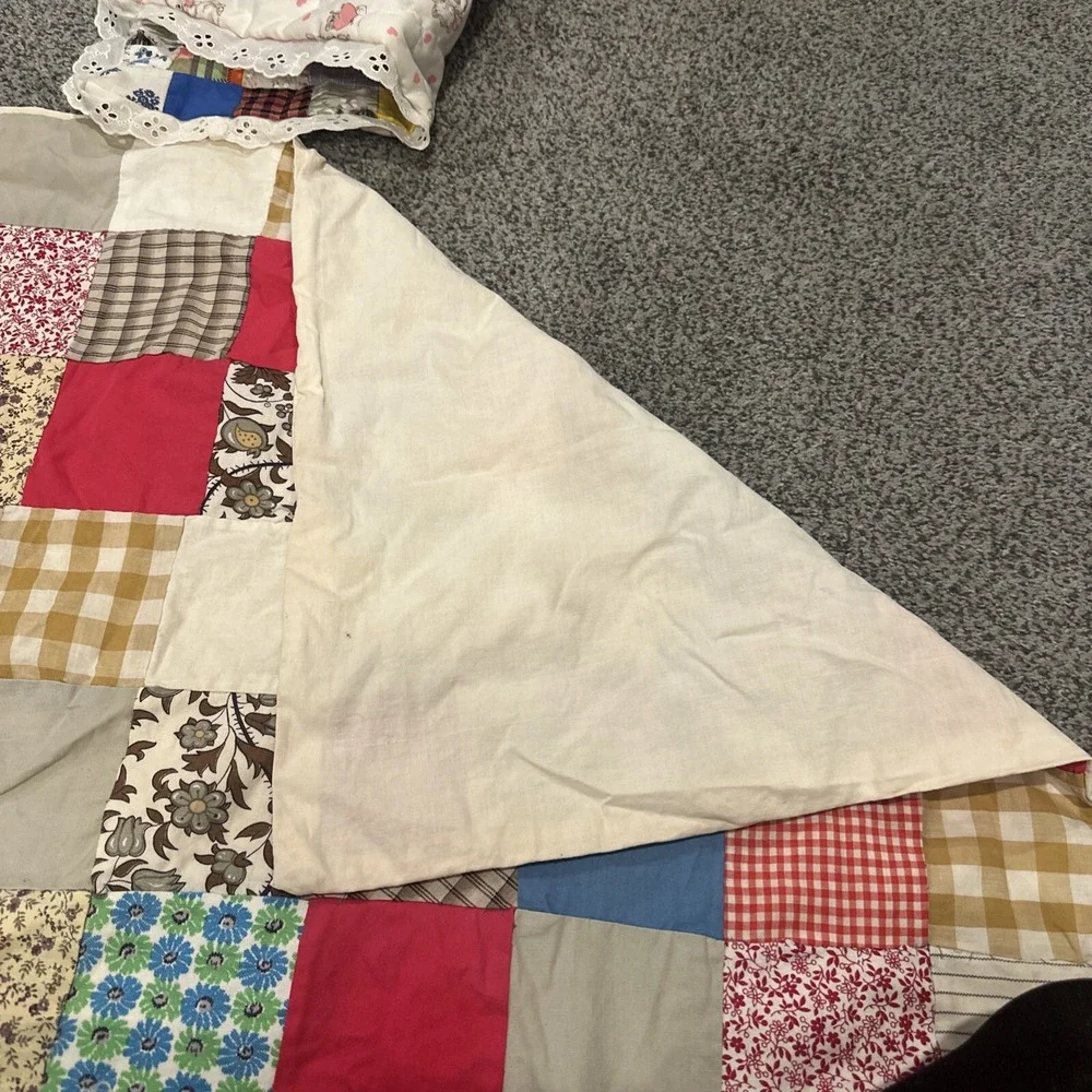 Vintage Patchwork Quilt For Toddler Bed With Patchwork Pillowcase‎